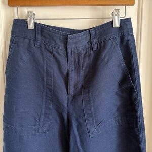 Banana Republic Navy Barrel Cropped Linen Blend Pants